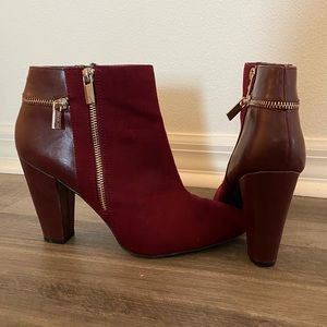 Jennifer Lopez Burgundy Zipper Booties